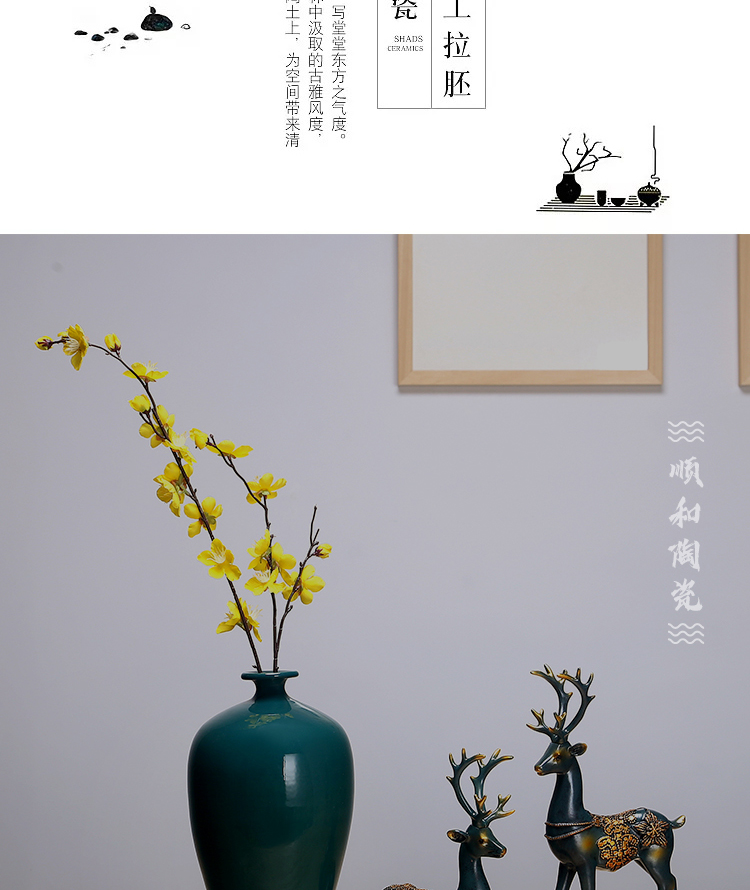 Jingdezhen ceramics vase manual sitting room porch place flower arranging the study of new Chinese style adornment three - piece suit