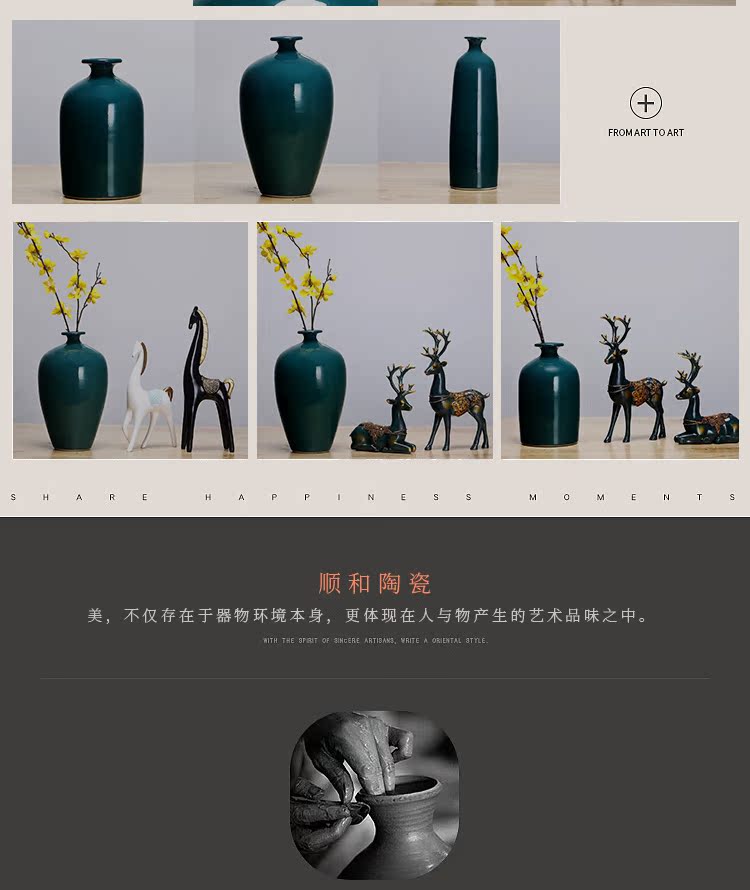 Jingdezhen ceramics vase manual sitting room porch place flower arranging the study of new Chinese style adornment three - piece suit