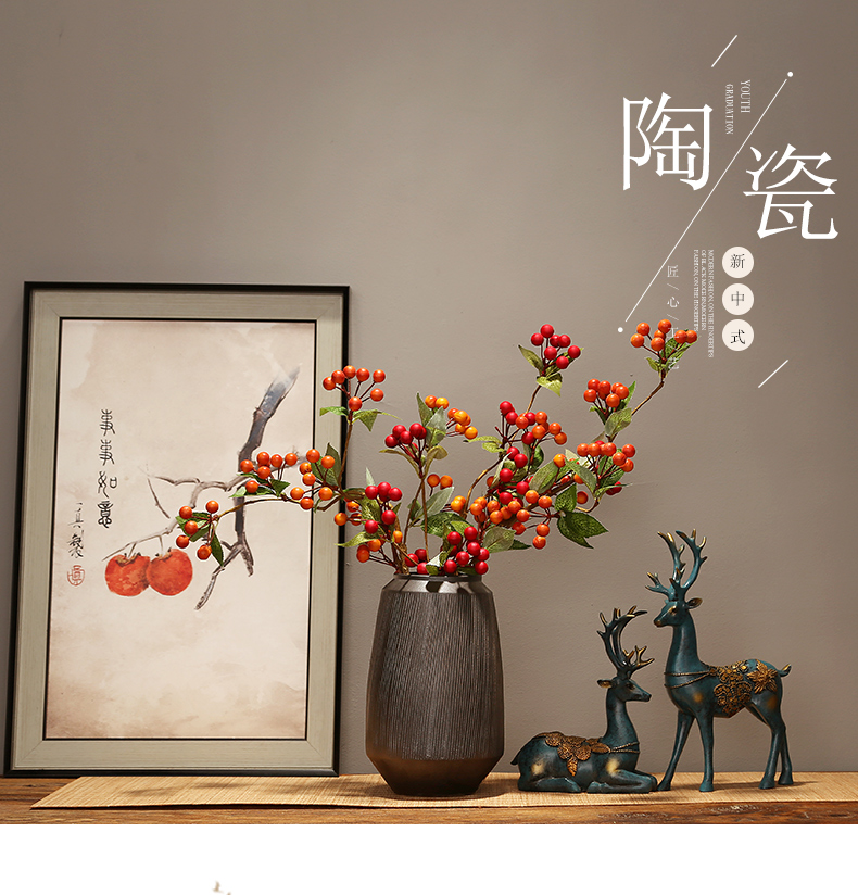 Jingdezhen modern household living room TV cabinet dry flower vase porch place new Chinese pottery and porcelain vase decoration