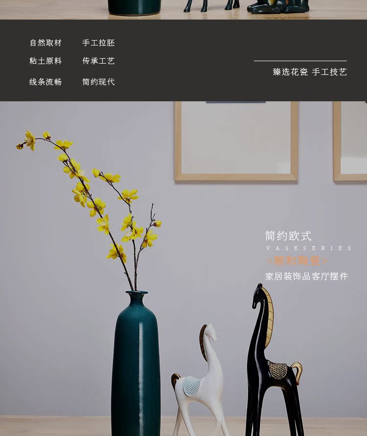 Jingdezhen ceramics vase manual sitting room porch place flower arranging the study of new Chinese style adornment three - piece suit