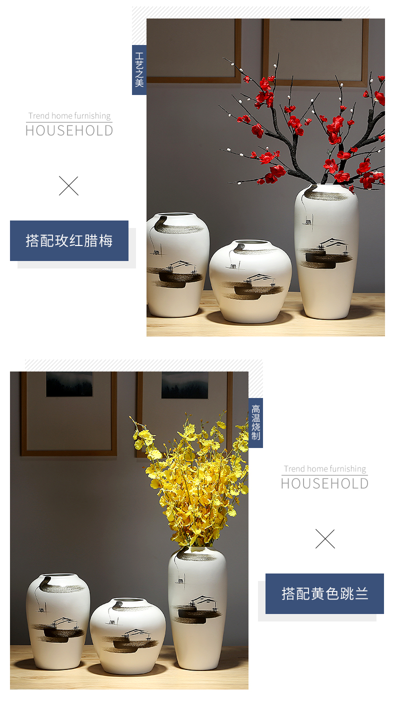 Modern new Chinese style ceramic table antique vase, the sitting room porch teahouse adornment zen dried flowers flower arrangement furnishing articles