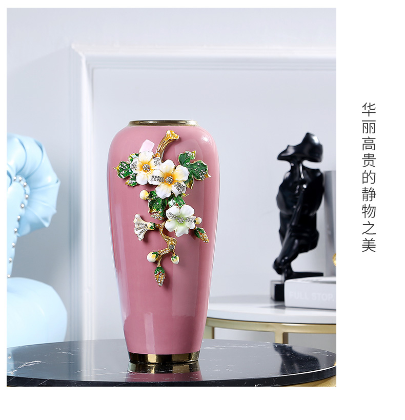 Jingdezhen ceramics American sitting room porch light colored enamel key-2 luxury vase example room decoration home decoration