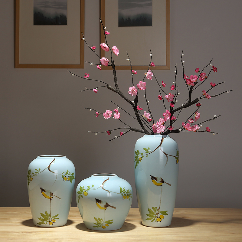 Dried flower vase of jingdezhen ceramics modern creative vase decoration of the new Chinese style household living room decoration vase