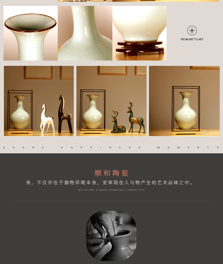 Jingdezhen ceramics manual creative new Chinese celadon vase home sitting room porch decoration furnishing articles of handicraft