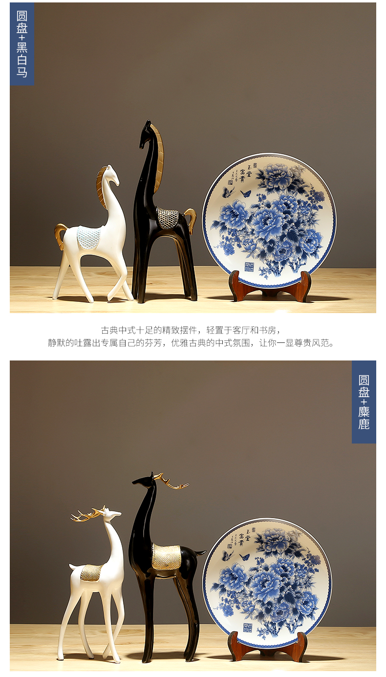 Blue and white porcelain peony hang dish Chinese penjing Chinese porcelain dish jingdezhen ceramics decoration paintings