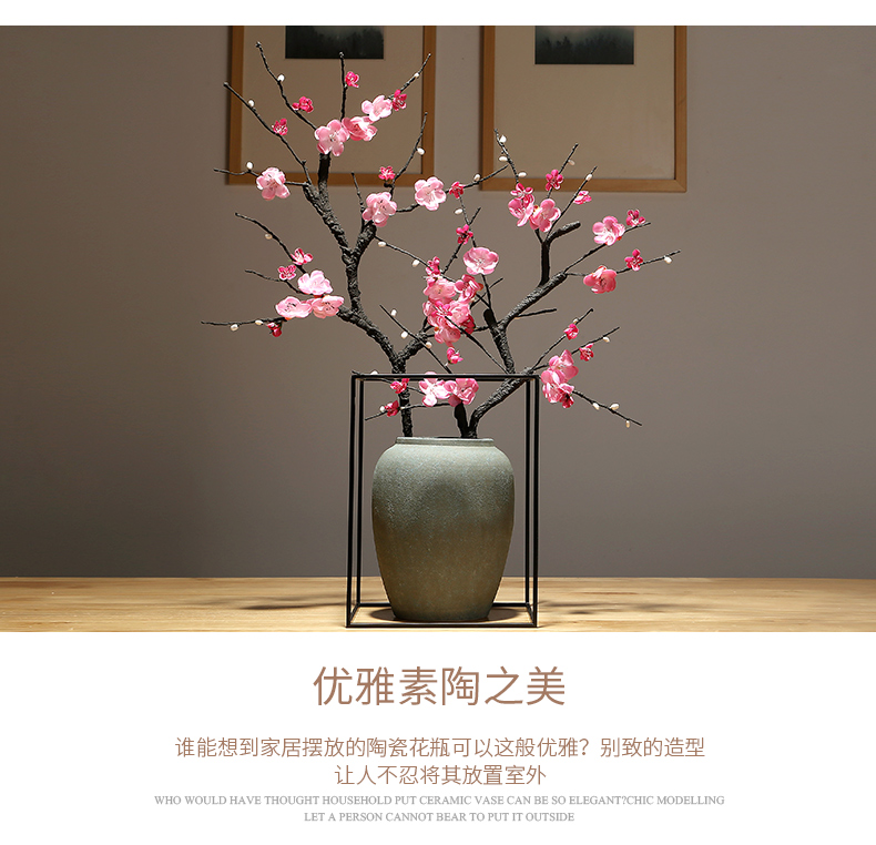 Jingdezhen ceramic vases, new Chinese style household living room desktop rich ancient frame decoration dry flower flower, adornment is placed