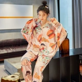 Осенняя демисезонная пижама, хлопковый милый лонгслив для школьников, демисезонный комплект, в корейском стиле, большой размер