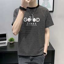 Striped short sleeve T-shirt for men Summer Korean version Trend daisy blouse Tide Cards Casual Clothes 2022 new mens clothing