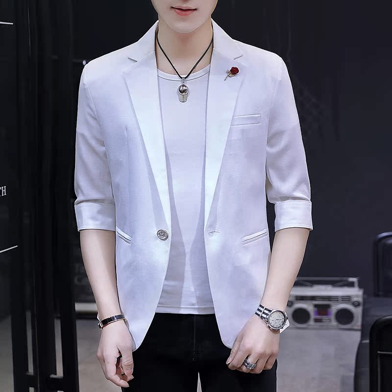 2019 mùa hè mới Men Bảy-Sleeve Suit 100-Fit Suit thời trang Hàn Quốc phiên bản tinh khiết Suit Màu Sleeve nhỏ