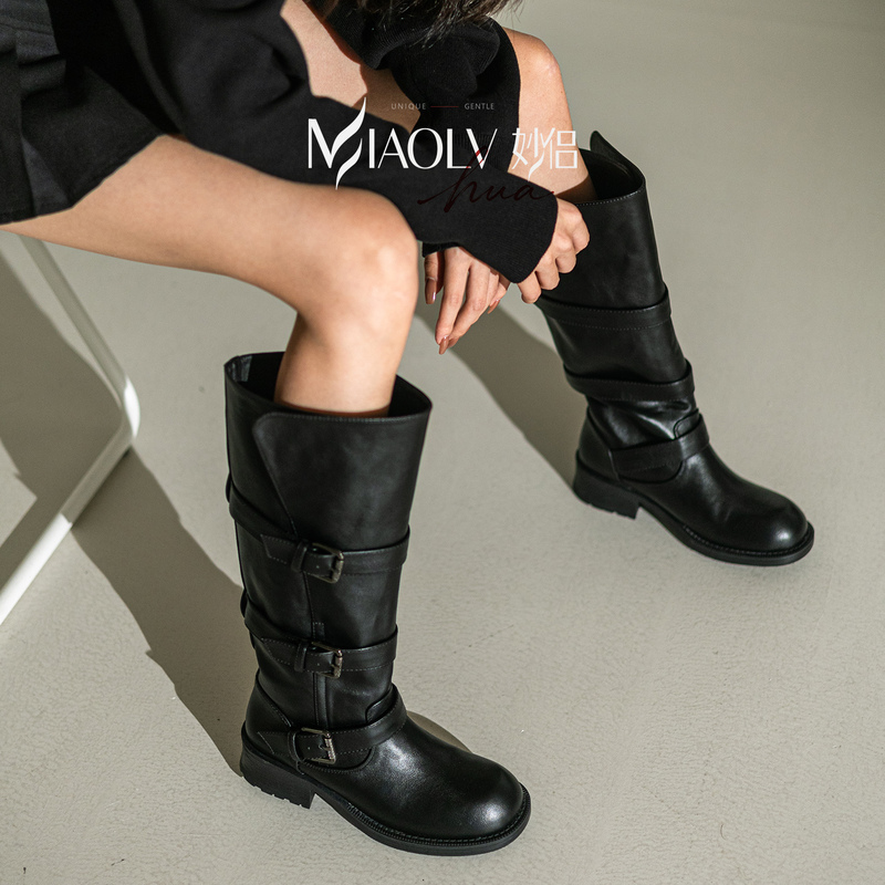 Miaolu Autumn Retro Belt Buckle Knight Boots for Women, Round Toe, Chunky Heel, Slimming High Boots, Versatile and Comfortable Stacked Long Boots Miaolu Autumn Retro Belt Buckle Knight Boots for Women, Round Toe, Chunky Heel, Slimming High Boots, Versatile and Comfortable Stacked Long Boots