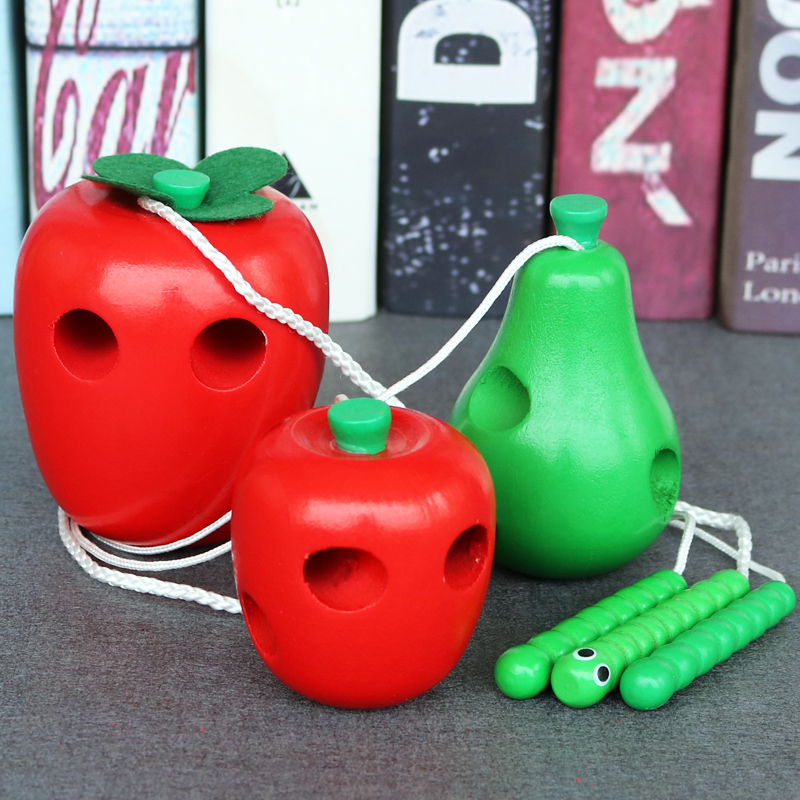 Baby boy string beads Threading Rope for Puzzle Special Focus Training Building Blocks Toys 2 Year 3 Men and Girls Worms Eat Fruits