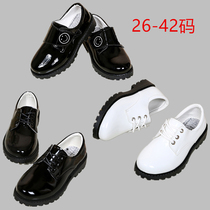 Childrens leather shoes boys shoes girls soft soled boys black and white British performances big childrens host performances