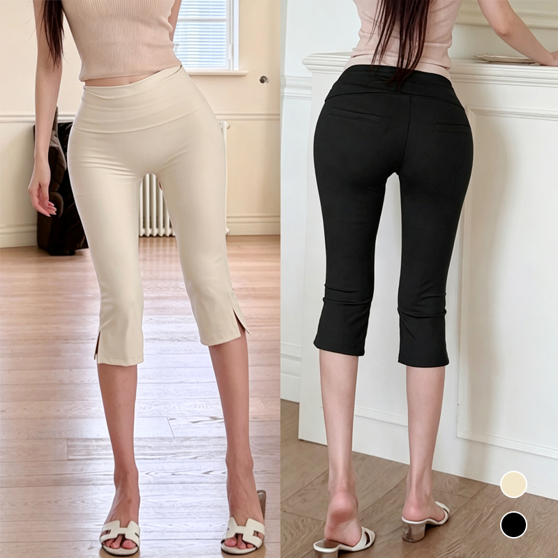 Kindame Korean Foldable Elastic Capri Pants Summer Slim Fit Split Casual Sports Pants Slimming Ls26M2923