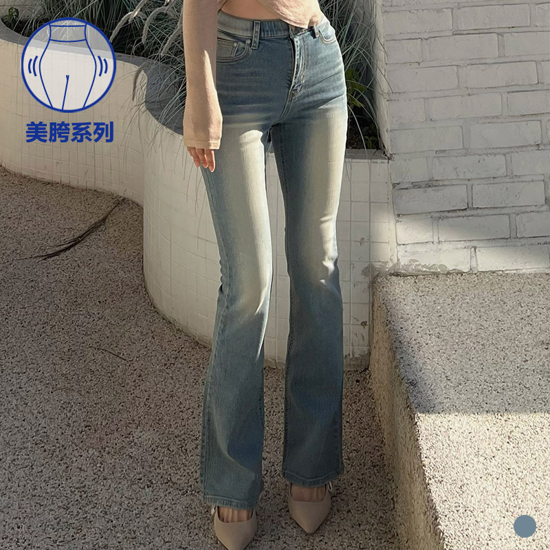 Kindame Korean Washed High-Waisted Versatile Retro Light Blue Butt-Lifting Denim Flared Pants Ds23F0131 Kindame Korean Washed High-Waisted Versatile Retro Light Blue Butt-Lifting Denim Flared Pants Ds23F0131