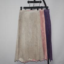 Anti-velvet pigskin vintage leather long skirt irregular hem hip skirt Elastic waist slim slim increase fat