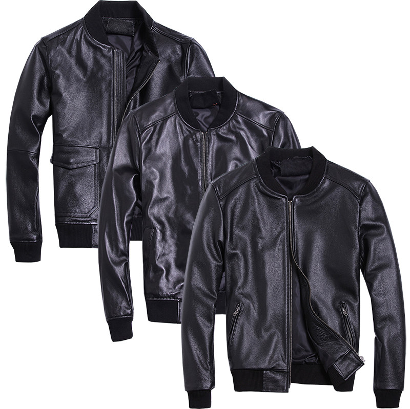 Break code lose money clearance first layer genuine leather men's slim short casual baseball uniform men's jacket coat clothing