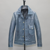 Light and thin soft head layer sheep genuine leather leather clothing male body short-turned-collar youth casual stone mill for old jacket X2