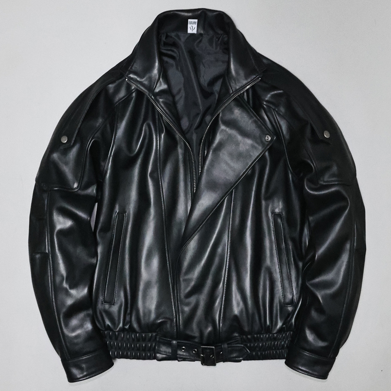 First-Layer Sheepskin Leather Jacket for Men and Women, Loose Fit, Slimming, Youth Casual Boyfriend Style Motorcycle Jacket