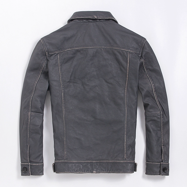 Da nam ngắn thế hệ thứ ba denim Ami 咔叽 retro cũ lớp da bò đầu máy áo khoác