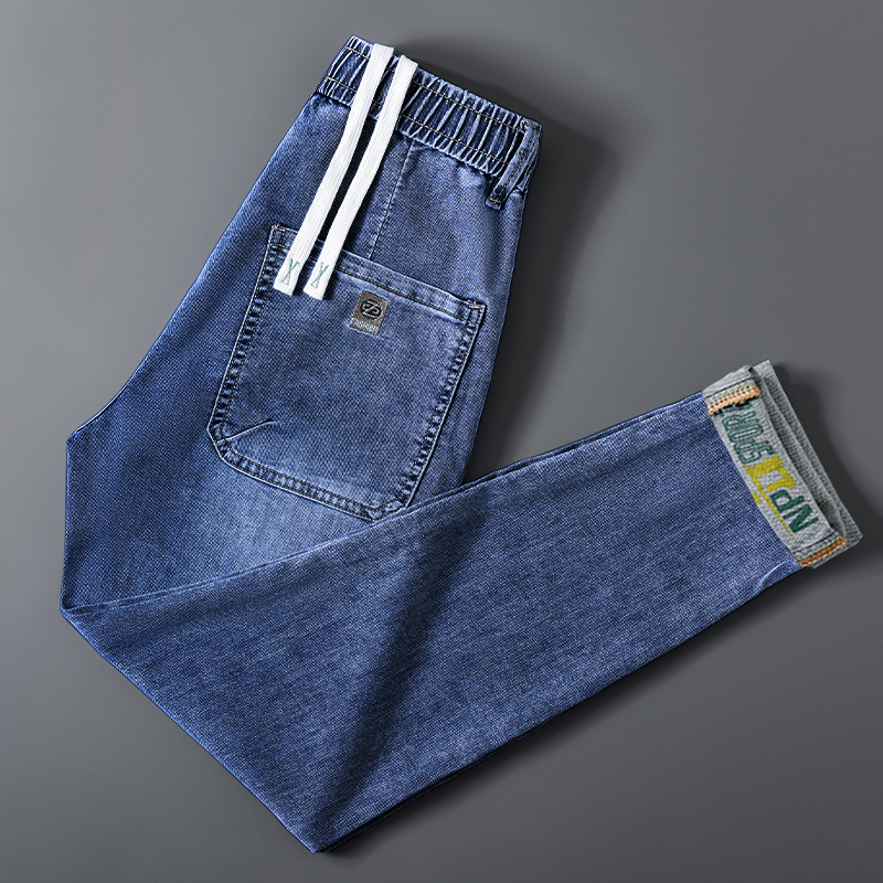 2026 Summer New Men's Jeans Elastic Waist Drawstring Stretch Slim Straight Pants Men's Versatile Long Trousers 2026 Summer New Men's Jeans Elastic Waist Drawstring Stretch Slim Straight Pants Men's Versatile Long Trousers
