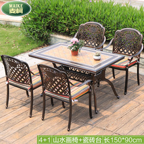 Outdoor Cast Aluminum Table And Chairs Patio Garden Outdoor Waterproof Sunscreen Table Chairs Suit Marble Ceramic Tile Table