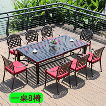Large Outdoor 8 People With Dining Table And Chairs Outdoor Tiles 2 m Long Table Terrace Collection Dining Combined Aluminum Table Grass 1 Table 8 Chairs
