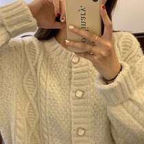 White Lazy Breeze Twist Knit Cardiovert Lady 2022 Autumn Winter New Loose Sweater Exterior Short Set Thin