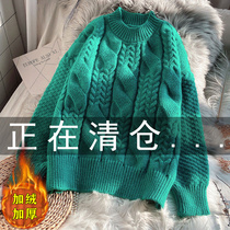 Thick line high collar ladies sweater plus velvet thickened loose outer wear lazy wind autumn and winter 2021 New explosion foreign style