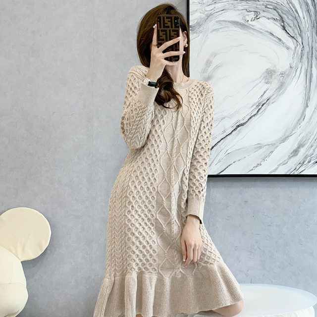 Mid-length twist sweater women's pullover loose outerwear thickened 2022 new bottoming knitted dress women autumn and winter