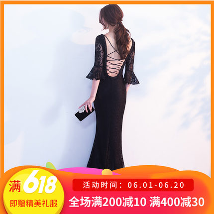 晚宴晚礼服裙女2018新款高贵优雅宴会主持人