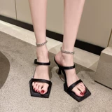 Сексуальные черные тапочки, обувь, небольшая дизайнерская подходит с юбкой, высокие сандалии, коллекция 2023, тренд сезона