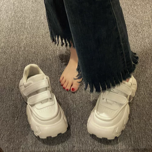 Высокая белая обувь на липучке на платформе, туфли для отдыха, коллекция 2023