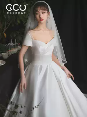 Satin wedding dress 2020 new temperament retro small bride female simple Hepburn trailing thin high-end dress