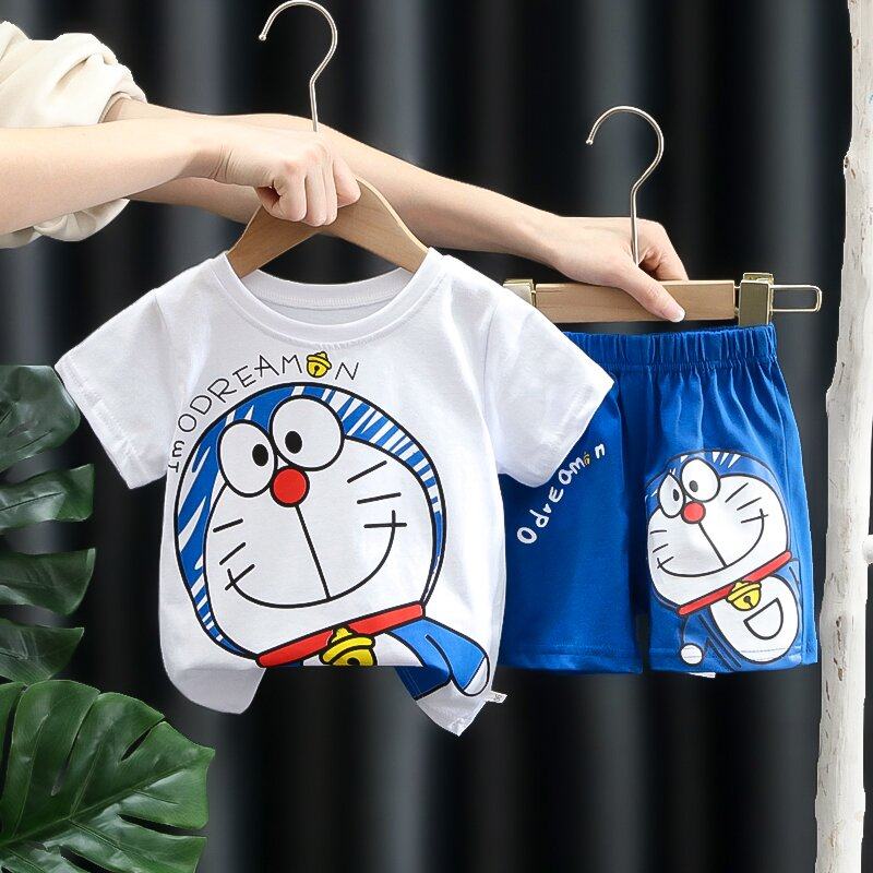 100% cotton toddler short sleeve t shirt and shorts set cute jingle cat print