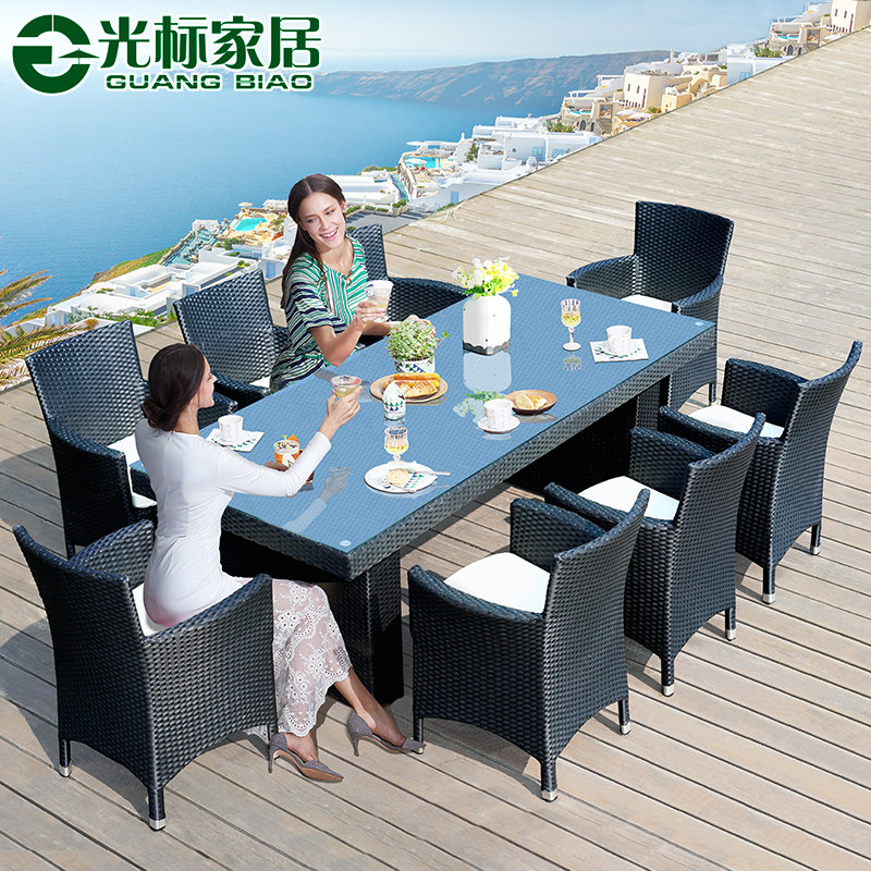 Outdoor table and table rattan chair combined patio outdoor table and chairs open-air terrace Leisure garden chair Balcony Braided benches