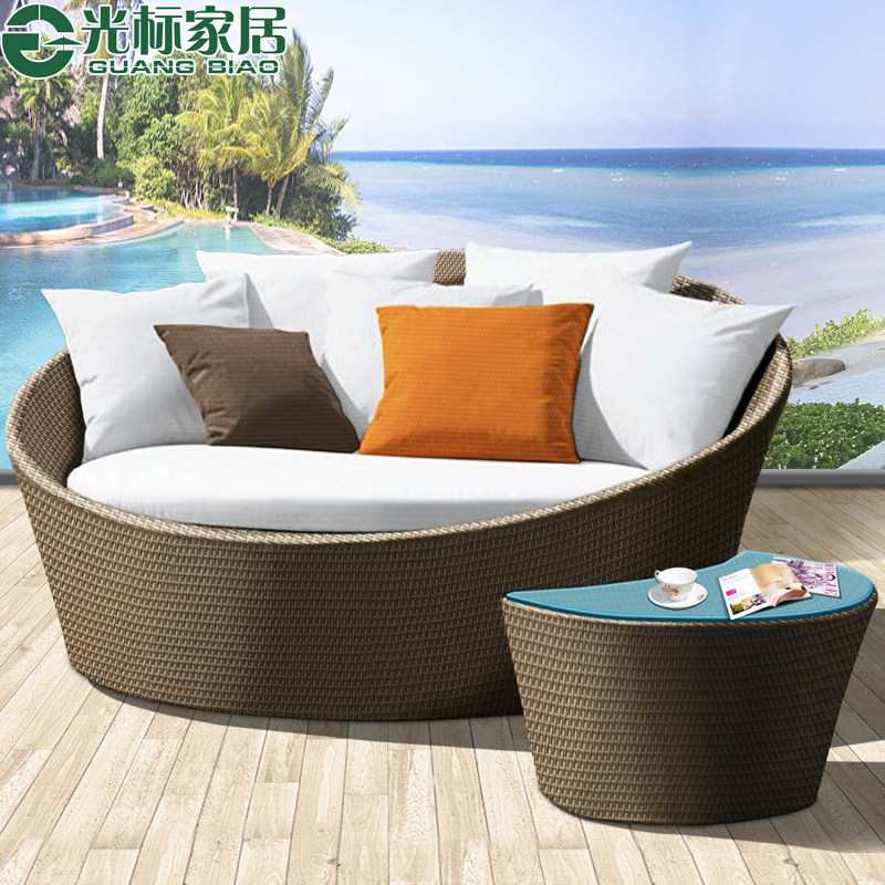 Outdoor Lying Bed Rattan-bed Waterproof Sunscreen Open Round Bed Outdoor Beach Swimming Pool Indoor Greenhouse Lounge Chairs