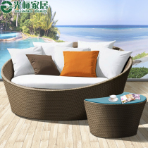 Outdoor Lying Bed Rattan Bed waterproof sunscreen open round bed outdoor beach Swimming pool Indoor Yangguang Room Lying Chair