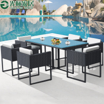 Outdoor terrace table and chairs Business meeting Creative woven chairs Gathering Rattan Chair Casual Vines with back chair sunscreen