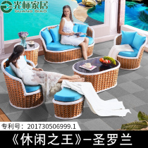 Rattan Chair Trio Sofa Casual Chair Outdoor Hotel Clubhouse Sofa Yang Light House Brief Courtyard Sofa 5 Kit