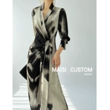 Платье, весенний лонгслив, осенняя длинная юбка, китайский стиль, в цветочек, городской стиль, изысканный стиль