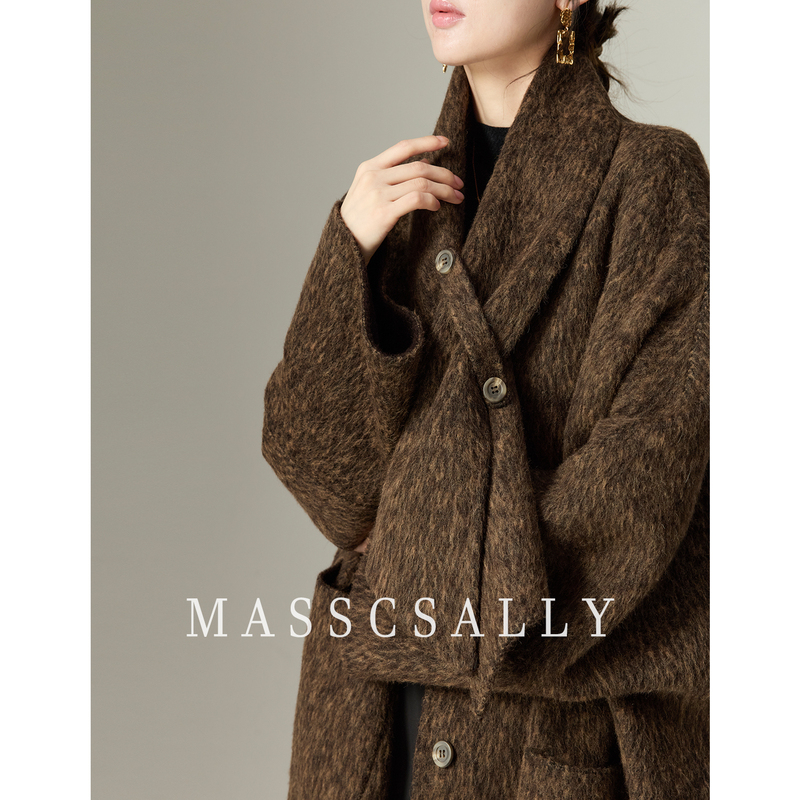 Scarf Collar Long Alpaca Wool Double-Sided Woolen Coat for Women 2025 Autumn and Winter New Style Elegant Loose Woolen Coat
