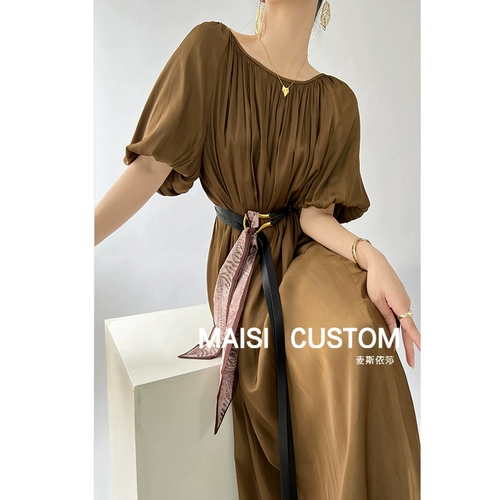 Летнее платье, дизайнерская длинная юбка, изысканный стиль, оверсайз, с открытой спиной