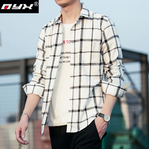 Black & White Plaid Shirt Men Long Sleeve Casual Linings 2021 Fall New Mens Wear and Wear Jacket Jacket Jacket