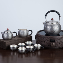 Silver Pot Pure Silver 999 Tea Set Suit Yunnan Snowflake Silver Pure Handmade One Beat Home Foot Silver Burning Water Tea Maker