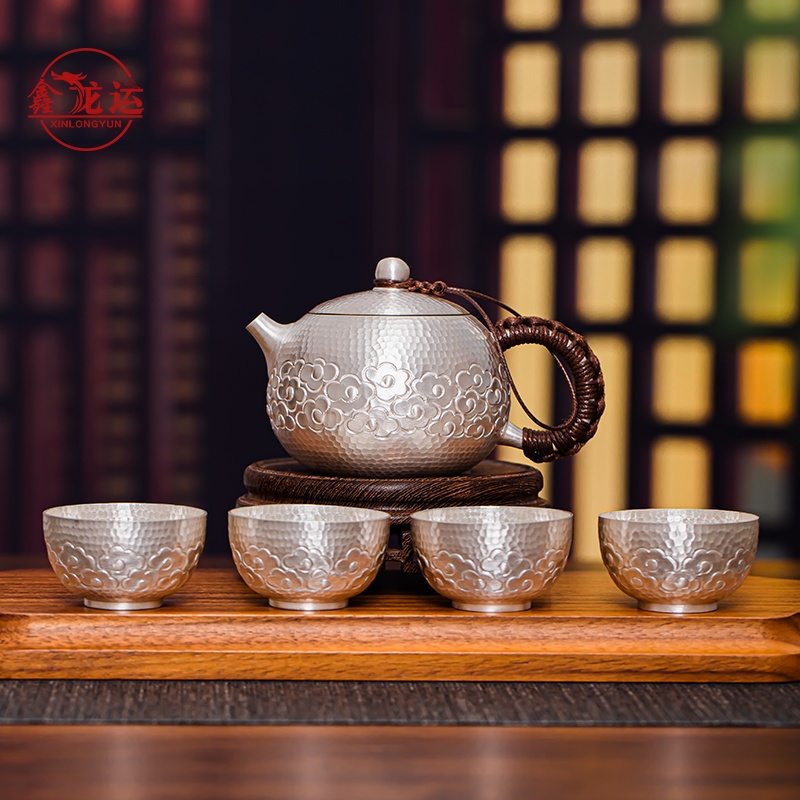 Xinlongyun Silver Pot 999 Pure Silver Tea Pot Handmade Xiangyun Xishi Silver Tea Set Gift Engraved Tea Set Xinlongyun Silver Pot 999 Pure Silver Tea Pot Handmade Xiangyun Xishi Silver Tea Set Gift Engraved Tea Set