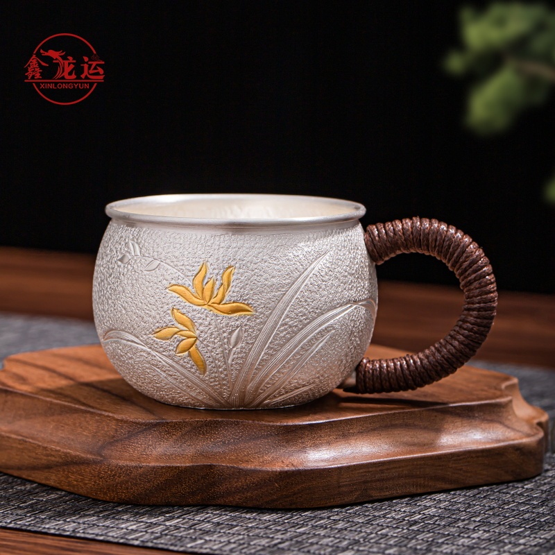 Xinlongyun 999 Pure Silver Handmade Tea Cup, Chinese-Style Master Cup, Coffee Cup, Mug, Tea Brewing Cup