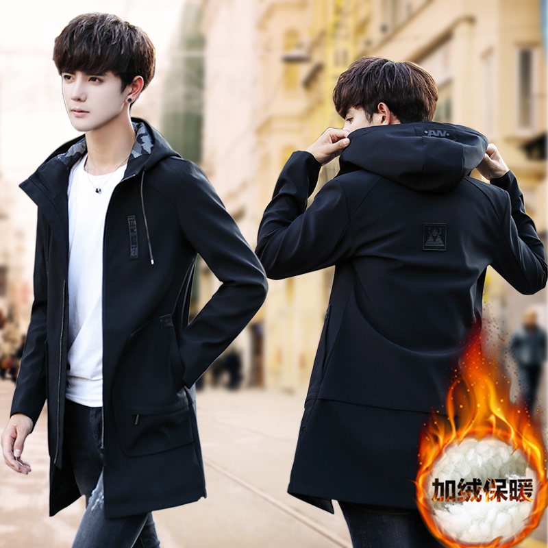 Men's Korean Style Trendy Spring and Autumn 2026 New Fleece-Lined Mid-Length Trench Coat Slim Fit Jacket for Autumn and Winter Men's Korean Style Trendy Spring and Autumn 2026 New Fleece-Lined Mid-Length Trench Coat Slim Fit Jacket for Autumn and Winter