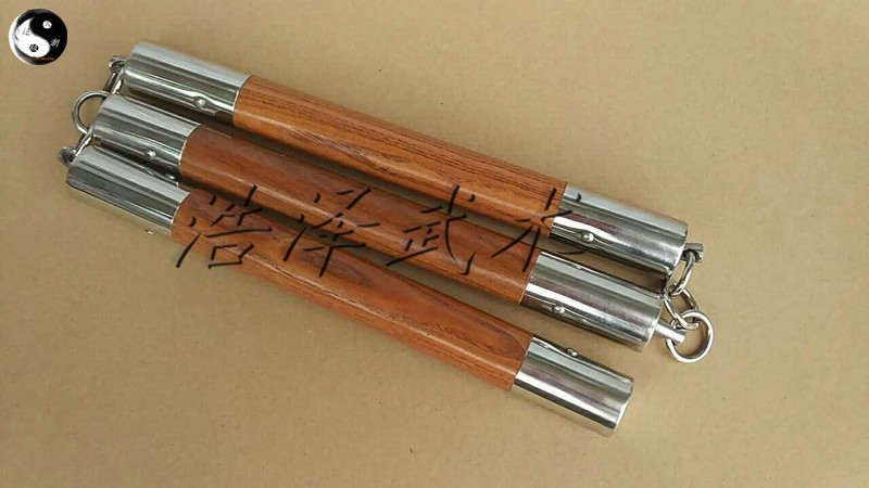 Solid wood three-section stick martial art stick anti-body short stick wooden real fight three-cut stick film and TV prop arms Double-section stick
