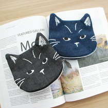 (Lucky native cat) new elegant black cat fabric cartoon wallet passport check storage card coin wallet