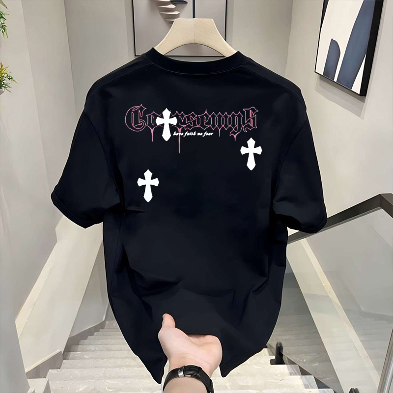 Heavyweight Pure Cotton Trendy American-Style T-Shirt with Cool Letter Print for Men, Trendy Summer Crew Neck, Loose and Versatile Short Sleeves Heavyweight Pure Cotton Trendy American-Style T-Shirt with Cool Letter Print for Men, Trendy Summer Crew Neck, Loose and Versatile Short Sleeves